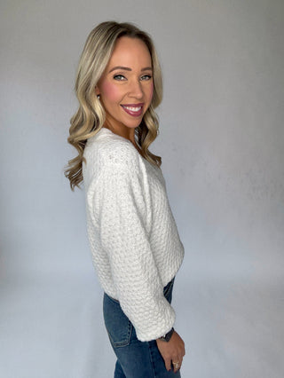 Café Comfort V-Neck Sweater - White