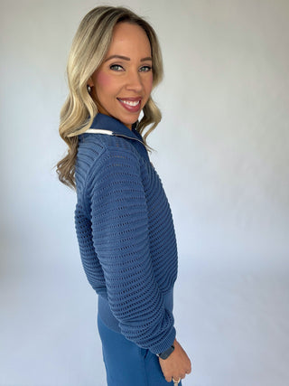 VARLEY Morwenna Half Zip Knit - Bijou Blue