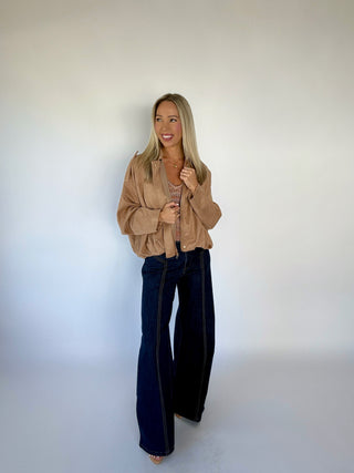 Easily Persuaded Bubble Hem Jacket - Camel