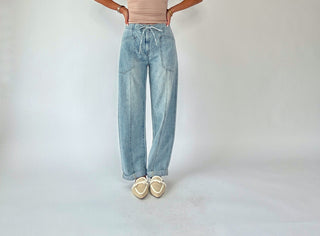 Villa Drawstring Barrel Leg Jeans