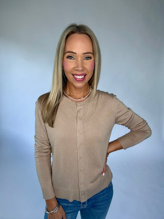Cross Your Mind Crewneck Cardigan - Tan