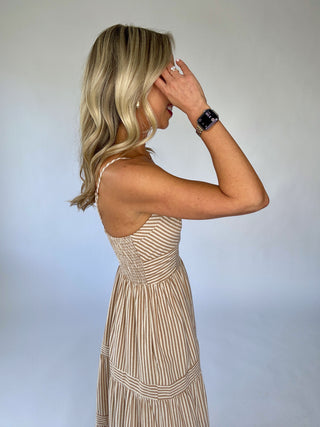 Leading Lady Striped Midi Dress - Taupe