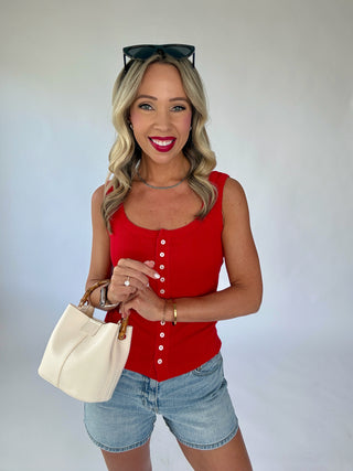 Just By Chance Button Down Tank - Red