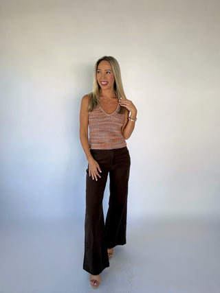 Picnic At The Park Sweater Tank - Camel Multi
