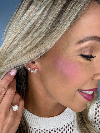 Flower Baguette Earrings - Gold