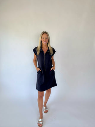 Ready For Anything Front Zip Mini Dress - Navy