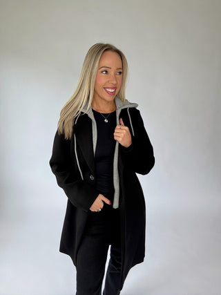 Warm Regards Scuba Coat w/ Hood - Black/Grey