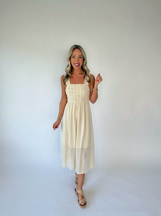 Take Me Away Smocked Midi Dress - Natural