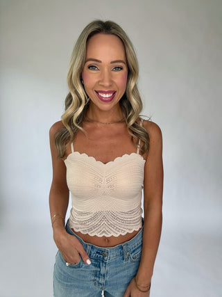 Fine Lace Scalloped Bralette - Nude