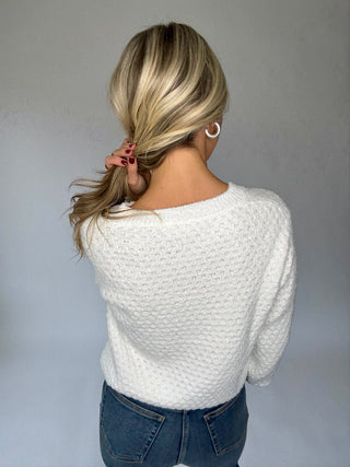 Café Comfort V-Neck Sweater - White