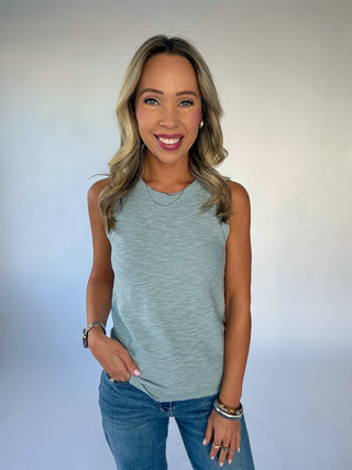 Basic Is Best Sleeveless Knit Top - Seafoam