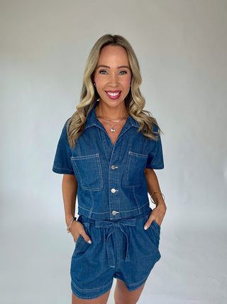 Catch The Vibe Denim Top - Dark Wash