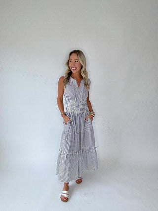 Coastal Charm Stripe Dress - Navy & White