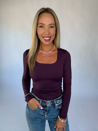 Second Skin Square Neckline Top - Deep Plum