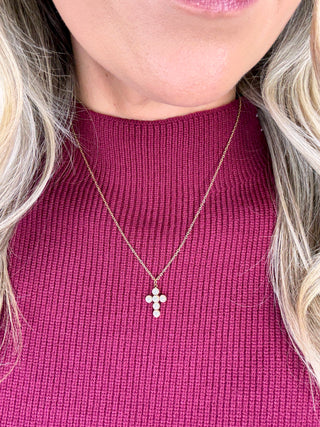 Candace Pearl Cross Necklace - Gold
