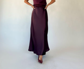 Like Fine Wine Satin Maxi Skirt - Dark Cherry