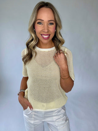 SANCTUARY Lemon Drop Open Knit Sweater Tee