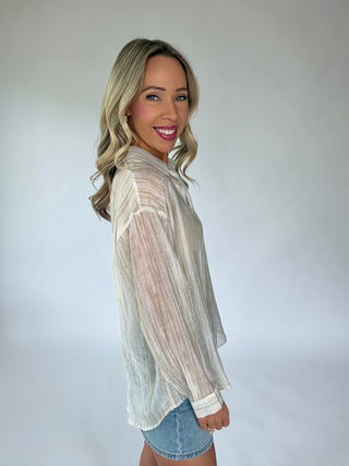 Make It Known Button Up Top - Sand Shimmer