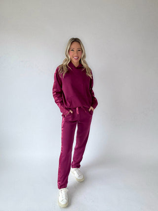 Satin Serenity Hooded Sweatshirt - Wine Berry