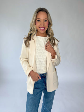 She Means Business Blazer - Ecru