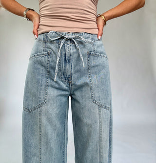 Villa Drawstring Barrel Leg Jeans