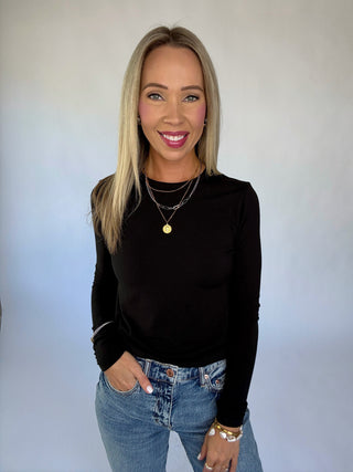 Simply Stated Long Sleeve Top - Black