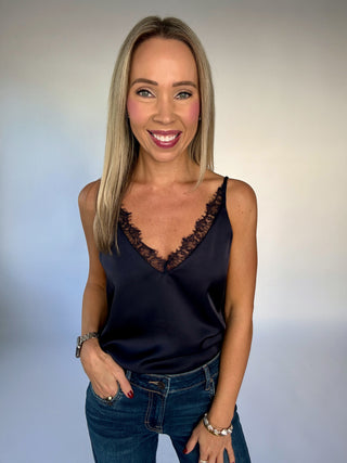 Love Story Lace Trim Reversible Top - Navy