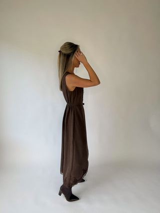 Irresistible Charm Lace Trim Midi Dress - Brown