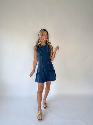 Sounds Like Fun Sleeveless Dress - Denim Blue