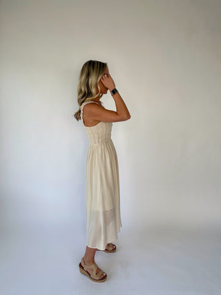 Take Me Away Smocked Midi Dress - Natural