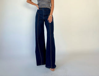 Keep It In Line Wide Leg Jeans - Dark Denim