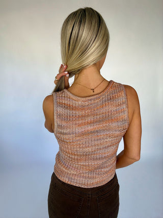 Picnic At The Park Sweater Tank - Camel Multi