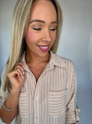 Natural Stripe Button Up Top