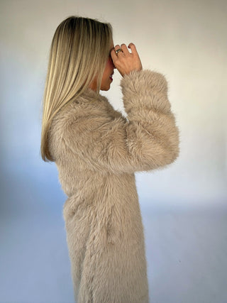 First Class Faux Fur Coat - Taupe
