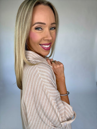 Natural Stripe Button Up Top
