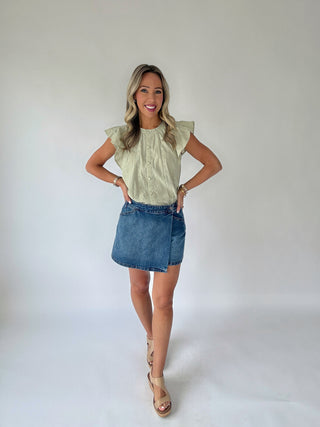 Fiona Stretch Denim Wrap Skort - Dark Wash