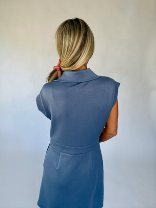Ready For Anything Front Zip Mini Dress - Dusty Blue