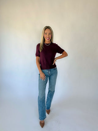 The Classic Moment Short Sleeve Sweater - Dark Cherry