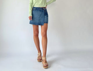 Fiona Stretch Denim Wrap Skort - Dark Wash