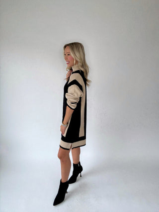 Refined Contrast Turtle Neck Sweater Dress