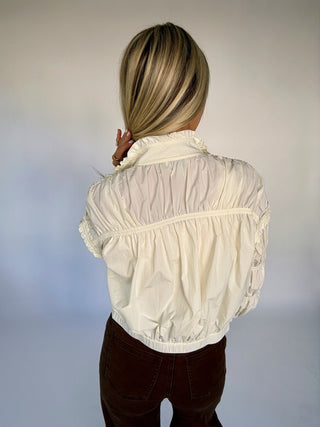 Light And Airy Shirred Sleeve Jacket - Cream