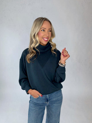 Turtle Neck Pullover - Teal Navy