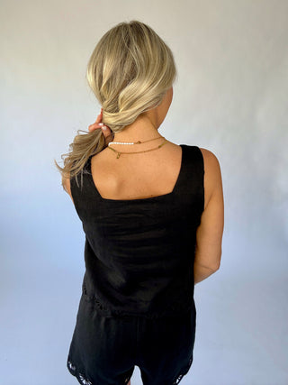SANCTUARY Almost There Linen Top - Black