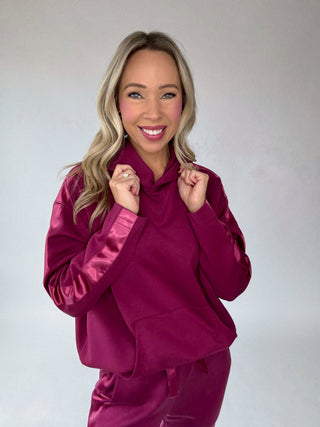 Satin Serenity Hooded Sweatshirt - Wine Berry