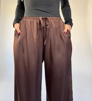 Champagne Plans Satin & Lace Pants - Brown
