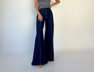 Keep It In Line Wide Leg Jeans - Dark Denim