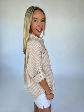 Natural Stripe Button Up Top