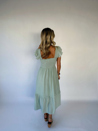 Warm Breeze Ruffle Sleeve Midi Dress - Mint