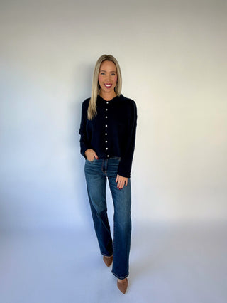Simple & Sweet Sailor Collar Cardigan - Midnight