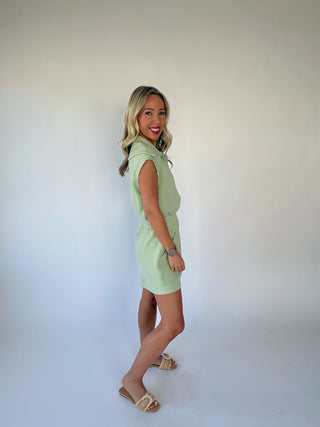 Casual Staple Zip Romper - Pistachio Cream